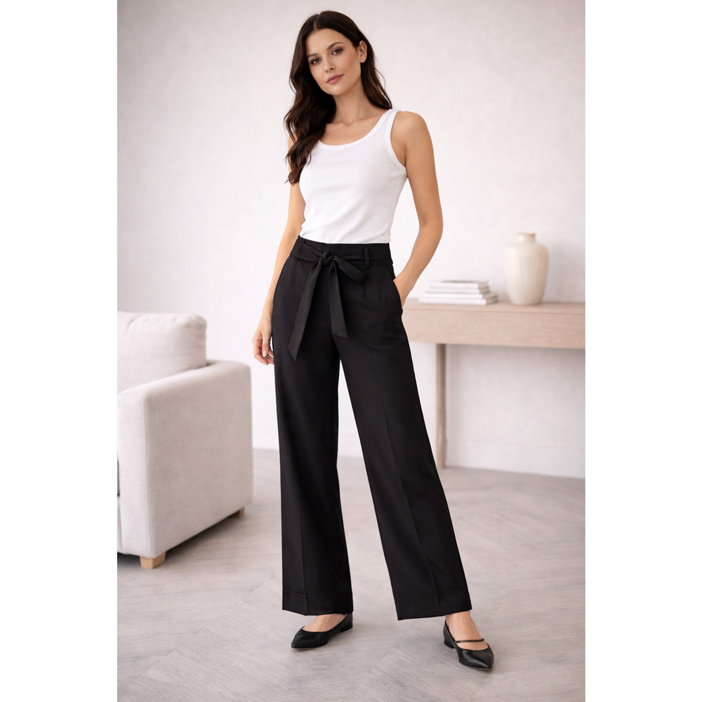 Boden Tie Waist Wide Leg High-Waisted Wool Blend Trousers Pants Size 10R‎